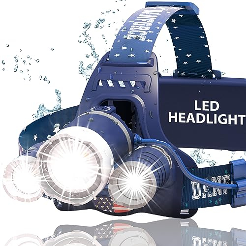 DanForce Bright LED Headlamp – American Made Head Flashlight – 3 Cree® LEDs, 4 Modes, 6000 Lumens, Rechargeable Batteries – Sweat-Resistant Band – Dust and Waterproof + Free Lenses by, (Haki)