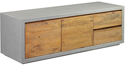 Woodkings TV Bank Burnham, Lowboard aus recyceltem Holz rustikal, TV-Möbel in Beton - Optik, stylisch für Loft & Wohnzimmer Möbel (Grau)