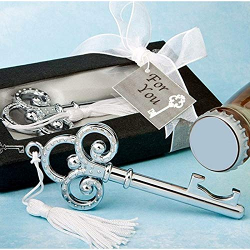 Disok - Set di 20 apribottiglie in argento, a forma di chiave, in confezione regalo, perfetti come bomboniere per matrimoniBomboniere