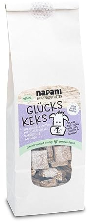 napani Glücks-Keks - vegane Hundeleckerli, Hundekekse aus Bio-Dinkelvollkornmehl, Bio-Karotten & Bio-Äpfeln, lecker & ohne künstliche Zusätze, Hand gefertigt, hauseigene Rezeptur aus Bayern, 1 x 200g