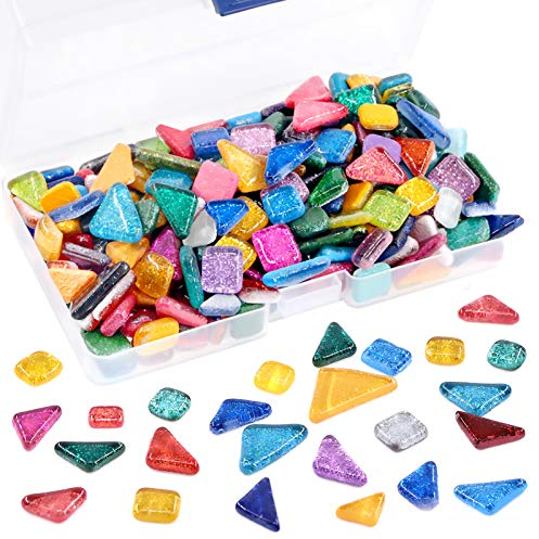 Swpeet Assortiment de carreaux de mosaïque Shine Crystal Series de 0,5 kg, couleurs mélangées, carrés et triangulaires, véritables carreaux de mosaïque pailletés, parfaits pour la décoration de la