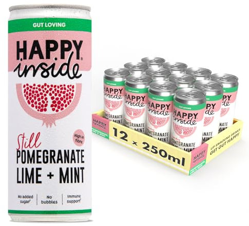 Happy Inside Gut Health Juice – Pomegranate, Lime & Mint | No Added Sugar, High in Prebiotic Fibre, Vitamin C | Vegan (12 x 250ml)