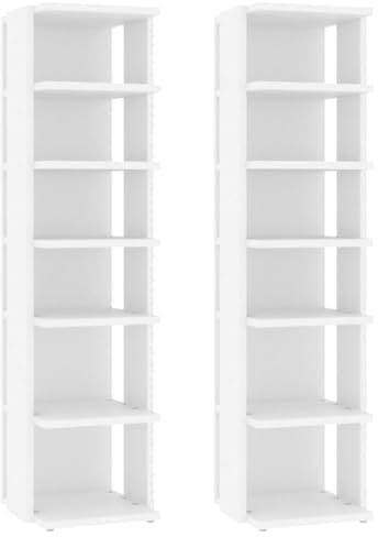 vidaXL 2X Schuhschrank mit 6 Fächern Schuhablage Schuhregal Schuhaufbewahrung Schuhständer Schuhorganizer Weiß 25x27x102cm Holzwerkstoff