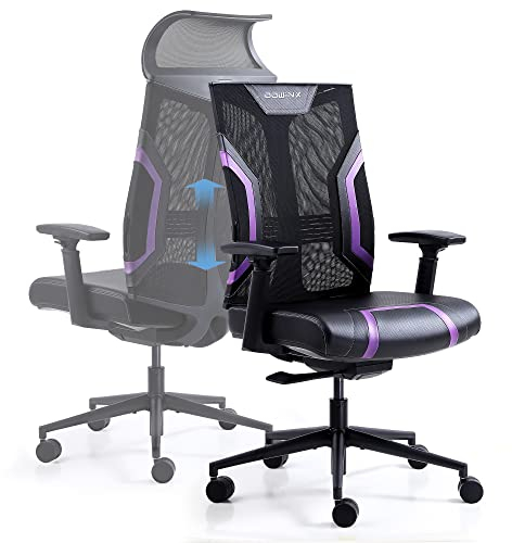Dowinx Chaise de Bureau avec Accoudoirs 3D, Fauteuil de Bureau avec Appuie-tête et Support Lombaire, Gaming Siège Ergonomique à Dossier en Maille pour Le Bureau, la Maison, Noir Violet