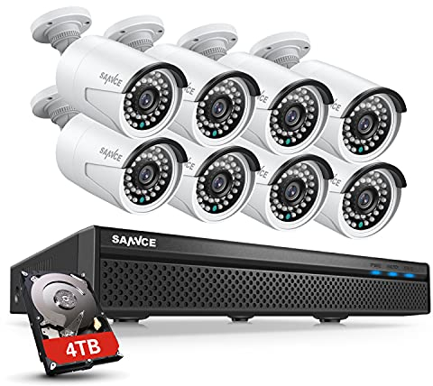 SANNCE 5MP PoE Überwachungskamera Set 8CH NVR Recorder Videoüberwachung und 8 Stück Aussen IP Kamera installiert 4TB Festplatte, Bewegungserkennung, Fernzugriff