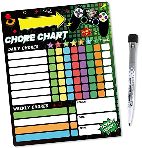 WERNNSAI Video Game Chore Chart - Magnetic Reward Chart for Kids Boys Good Behavior Chart with 1 Marker Reusable Dry Erase Responsibility Charts for Fridge Home School Supplies