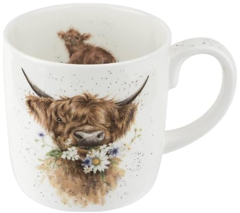 Royal Worcester Wrendale Designs Daisy Coo Mug | 14 Ounce Large Coffee Mug with Cow Design | Made from Fine Bone China | Microwave and Dishwasher Safe