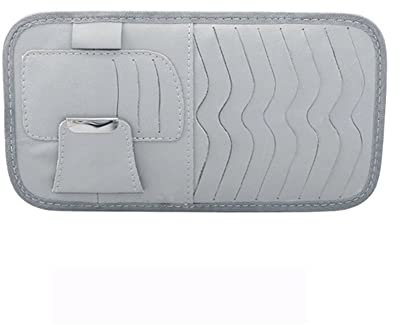 BYNYXI Car CD Case Holder, Vehicle Sun Visor Organizer Portable CD Holder for Car PU Leather CD Organizer for Card Wallet Pocket Pen Glasses CD Storage, Gray 30cmx16cm