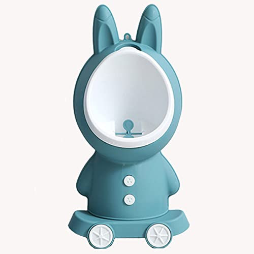 Coo11 2 in 1 Kids Rabbit Urinal Free-Standing & Wall Mount Toilet Training Stand, Height Adjustable Easy Cleaning Design, Funny Whirling Target, 1m Drainage Pipe for 18-36 Months+ Toddlers - Sky Blue