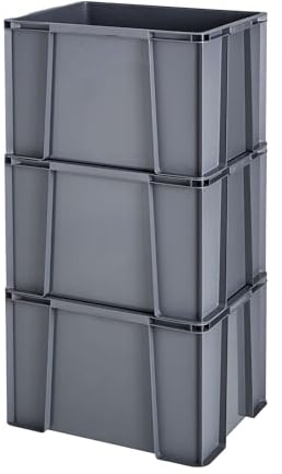 SUNDIS Master Box, lot de 3 bacs de rangement 45L en plastique recyclé, robustes et renforcés, parois droites, superposables et combinables, idéals pour l’atelier, le bricolage ou le transport