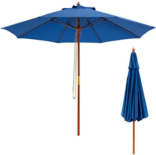 COSTWAY Ombrellone da Giardino di 260 cm, Ombrellone da Esterno con Altezza Regolabile, 8 Stecche, Protezione UV, per Giardino, Cortile, Patio, Piscina (Blu)