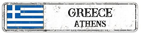 Rimego Griechenland Straßenschild, Vintage Retro Hauptstadt Athen Schild, Griechenland Pride Metallschild für Innen- und Außenwanddekoration, 10 x 45 cm