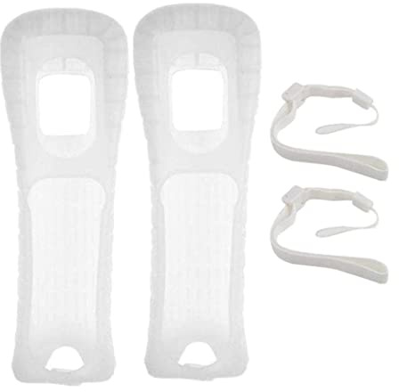 2 x Silikon-Schutzhülle mit Handgelenkschlaufe, rutschfeste Silikonhülle, kompatibel mit Wii-Fernbedienung, weiße Hüllen, Aufbewahrungs-Sets