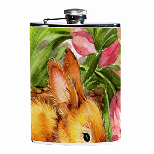 Petacas para licor,conejo de pascua flor tulipán lindo animales,Frasco a prueba de fugas de acero inoxidable y frasco de embudo para hombres y mujeres