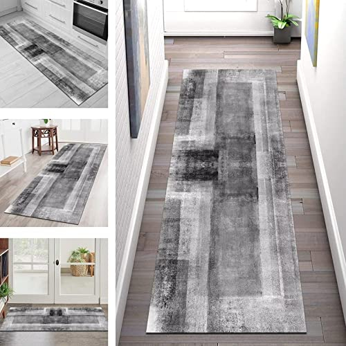 Teppich Läufer Flur Küche rutschfest waschbar Teppichläufer Lang 40X150CM 3D Küchenläufer Grau Design Meterware Korridor Tepiche Esszimmer Schlafzimmer Wohnzimmer Schmutzfangmatte Breite 40-120cm