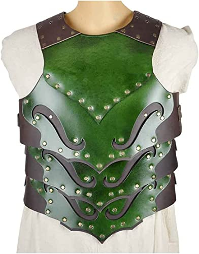 Retro Herren Weste Rüstung Mittelalterlicher Wikinger Krieger Brustpanzer Verstellbarer Pu-Leder Körper Brustpanzer Schulterpanzer Für Cosplay Halloween Requisiten, Grün, Mittelalterlicher Stil, Lapp