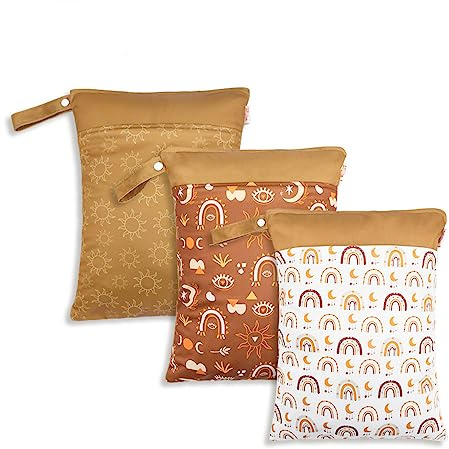 Daysskk 3 stück Windeltasche Wetbag Kindergarten Mädchen Nassbeutel Wasserdicht mit Reißverschluss Wäschebeutel für Kita Schwimmen Reisen 30 * 40 cm