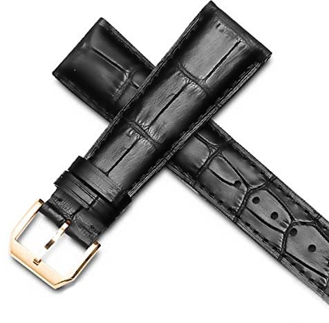 BONOOL Uhrenarmband für IWC-Fliegeruhren Portofino PORTUGIESER Herrenarmband-Uhrenzubehör Echtleder-Uhrenarmband Uhrengürtelkette (Farbe: Schwarz-Gold-Verschluss1, Größe: 22 mm)