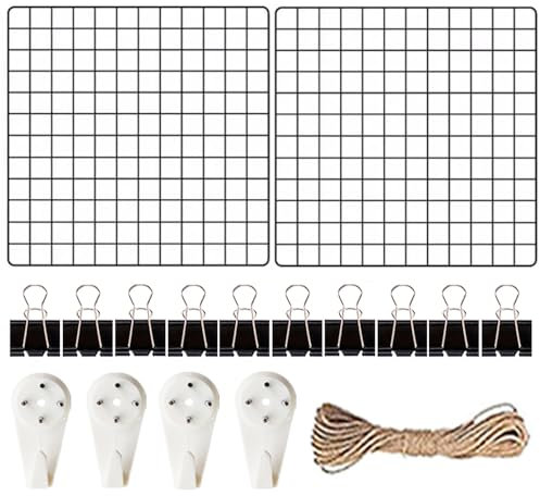 Schwarz Wandgitter 2er-Pack 60 x 60cm Küchengitterwand Memotafeln Foto Wanddekoration für Büro, Wohnzimmer, Schlafzimmer