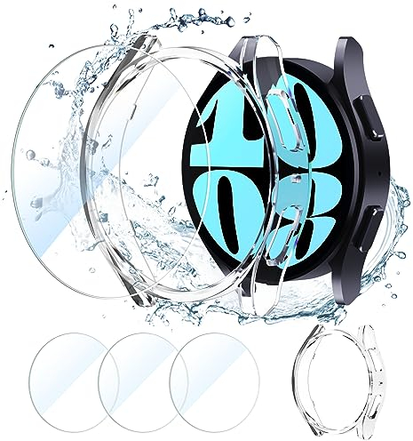 CAVN [3+1 Stück Schutzfolie Kompatibel mit Samsung Galaxy Watch 6 40mm, Wasserdichtes Glas Schutz +PC Schutzhülle Displayschutz Gehäuse Kompatibel mit Galaxy Watch 6 40mm