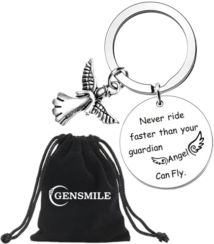GENSMILE Schutzengel Autoschlüsselanhänger mit Gravur - Glücksbringer Geschenke Schlüsselanhänger Personalisierter Schlüsselring Fahre Vorsichtig Schlüsselanhänger Geschenk für Mann Frau Fahrer Papa