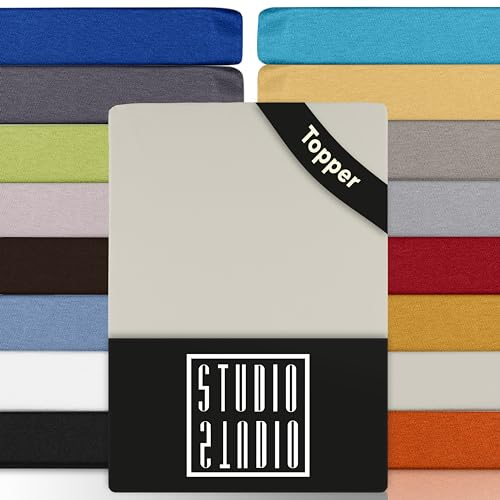 STUDIO Basic Topper Spannbettlaken 200x200cm – Jersey-Spannbetttuch aus 100 % gekämmter Baumwolle – Schnee – bügelfrei, elastisch & Oeko-TEX Zertifiziert – für Topper 4–14 cm