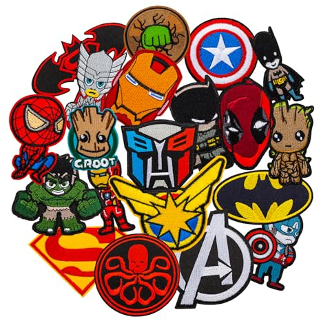 Flicken Zum AufbüGeln, Patches Zum AufbüGeln, AufnäHer Zum AufbüGeln Kinder, 20pcs Superhelden BüGelpatch, Sticker BüGelflicken FüR Textilien Kinder, DIY Kleidung Jacken RucksäCke Jeans