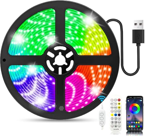 FUPT LED Strip 5m, RGB LED Streifen, Lichterkette mit Fernbedienung Upgrade auf 5m, Musiksync Farbwechsel Band Lichter für die Beleuchtung