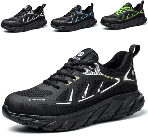 ISOOUS Arbeitsschuhe Herren Sicherheitsschuhe Damen Stahlkappenschuhe Sportlich Atmungsaktiv Schutzschuhe rutschfest Schwarz 39