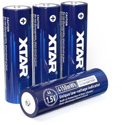XTAR 4150mWh 1,5V wiederaufladbare AA-Batterien: Konstante 1,5V Ausgabe & Niederspannungsanzeige (4 Stück 4150mWh Batterien)