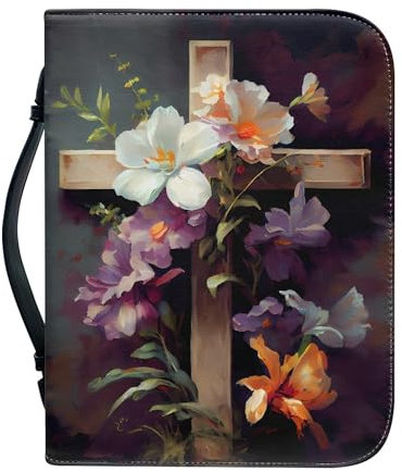 Vodetik Leder-Kreuz-Bibelhüllen für Damen und Herren, große Größe, florale Bibel-Tragetasche für Teenager, Mädchen, mit Reißverschluss, Tragetasche, Bibelbuchtasche, ideal für Kirchenstudium