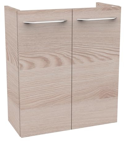 FACKELMANN B.CLEVER Waschbeckenunterschrank schmal – Unterschrank für Waschtisch im Gäste-WC (52 cm x 60 cm x 24 cm) – 2 Türen – SBC Badezimmerschrank hängend in Braun hell