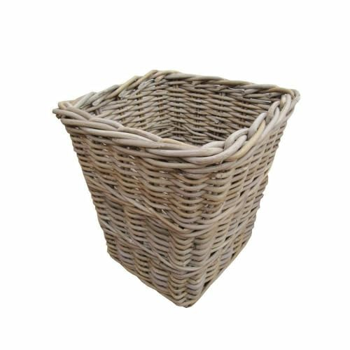bliss and bloom Wicker Waste Paper Bin Basket Square Natural Grey & Buff Rattan