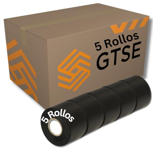 GOCABLETIES - Cinta aislante negra de 50 mm x 33 m para instalaciones eléctricas - 5 Rollos - Autoadhesiva y resistente, ancha para proteger, agrupar y reparar cables