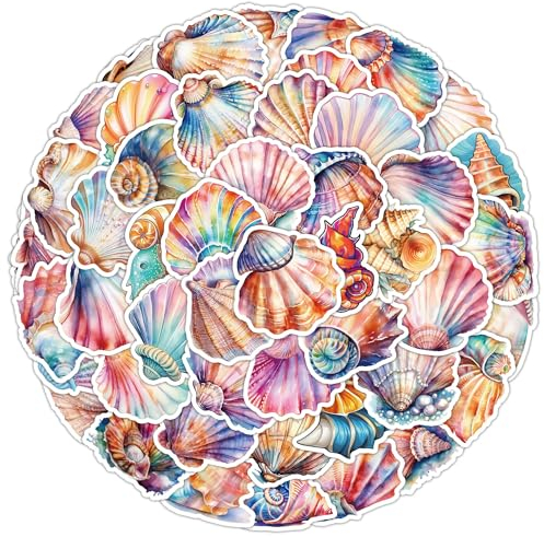 Farbige Muscheln Aufkleber Shells Sticker Set 50 Stücke Niedlich Deko für Auto Laptop Skateboard Fahrrad Moped Motorrad Fahrrad Computer,Geeignet für Erwachsene Kinder