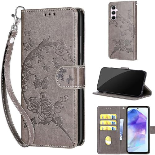 Cover per Samsung Galaxy A55 5G Custodia, Premium Pelle PU Magnetica Portafoglio Cover Custodia compatibile Samsung Galaxy A55 5G Grigio
