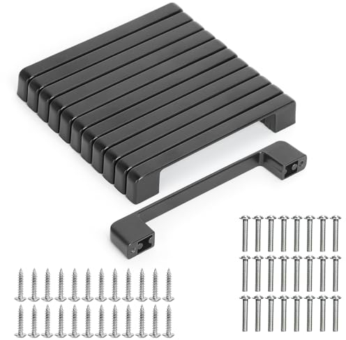 GOTRUST 12pcs Tiradores Cocina Negro Mate, 128mm Tiradores Cajones Negros, Manijas de Morden Plaza de Muebles con Tornillos para Cocinas, Oficina, Gabinete, Armario Empotrado