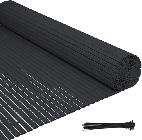 Eulenke PVC Sichtschutzmatte, 140 x 600cm Sichtschutzzaun mit Abschlussleiste, Windschutz Balkon Sichtschutz für Zaun Garten Terrasse, Anthrazit