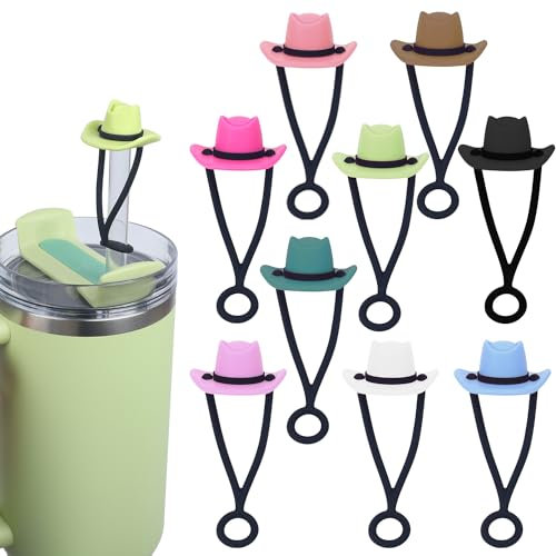 LA KEN DU 9PCS Reusable Silicone Straw Cover Cap,10MM Cute Cowboy Hat Straw Topper-Funny Cup Accessories Compatible with Stanley Cup 30 40 oz, LKD-031424-001
