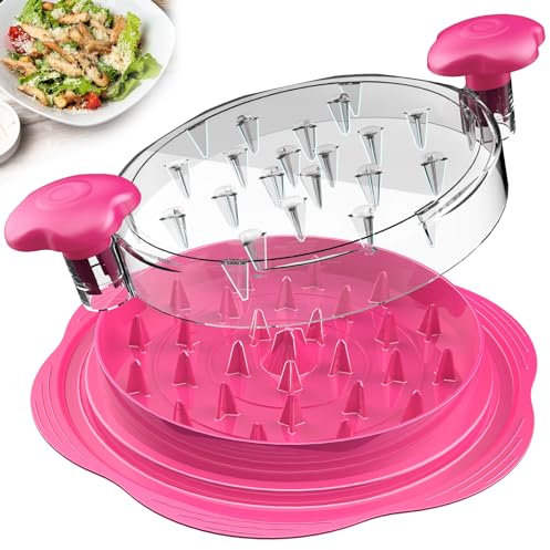 Trituratore per pollo, grande, con spazzola e forchetta; tritacarne visibile, striscia antiscivolo, manico ergonomico, senza BPA, adatto per carne di maiale e pollo (rosa)