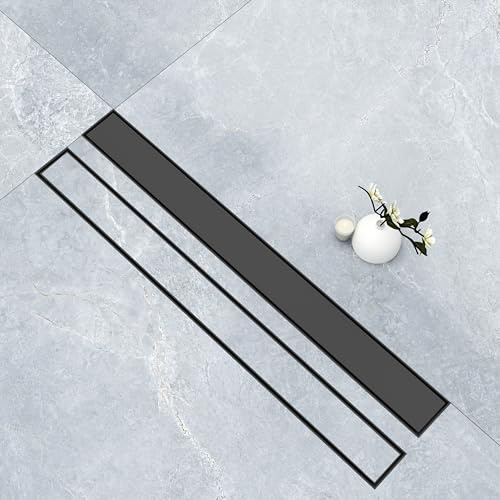 AICA caniveau de douche noir en acier inoxydable italien 2 en 1, siphon de drainage au sol en carrelage, réglable en hauteur avec désodorisant – 70 cm