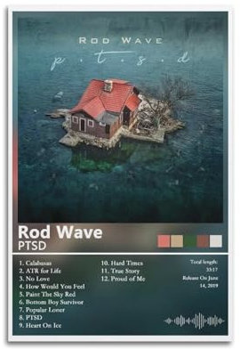 SZRWOPLO Rod Wave Ptsd Poster, Kunstdekoration, Wandposter, Dekoration, Innenposter, Druck, Dekoration, Bar, Restaurant, Dekoration, Ästhetik, Poster, Wohnzimmer, Poster, 40 x 60 cm, ungerahmter Stil