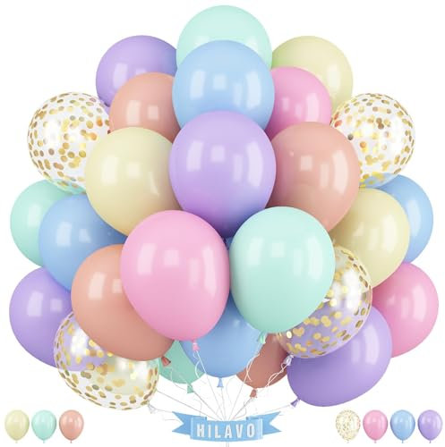 Pastel Balloons 12 Inch Pastel Rainbow Balloons Multicolor Colorful Macaron and Gold Confetti Balloon for Girls Unicorn Easter Engagement Wedding Anniversary Baby Shower Birthday Party Decorations