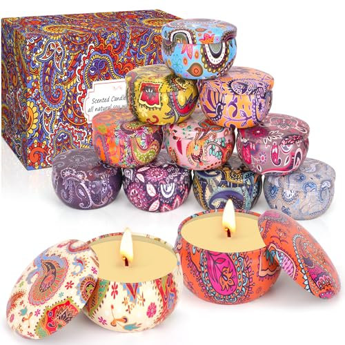 Vela perfumada en vaso, set de regalo de velas aromáticas para mujer, pequeños obsequios para mujer Navidad, set de velas perfumadas con cera de soja 100% natural 12 piezas