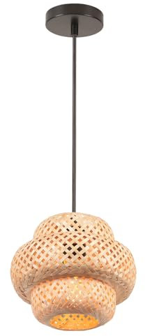 LIGKIN Pendelleuchte Bambus Kreative Kronleuchter Bohemian Style Bambus Lampenschirm Vintage Hängeleuchte Deckenleuchte Deko für Zimmer Restaurant Wohnzimmer