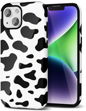Svanove Cow Print Phone Case for iPhone 14 Plus Case, GirlyCute Cow Case for Women Girls, Luxury Trendy Retro Cool Animal Print Design, Aesthetic Pattern Y2k Hard Shell Plastic Cover, Black