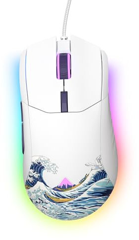 Womier Wired Gaming Mouse, White RGB Anime Mouse w/Ergonomic Computer 12000DPI/6 Programmable Buttons Programmable Buttons for Laptop PC Mac Windows-G705 V2 Kanagawa