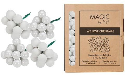 Weihnachtskugeln am Draht Glas 2cm x 144 Stück - Spiegelbeeren matt & glänzend - kleine Dekokugeln für Weihnachten - Mini Christbaumschmuck & Weihnachtsdeko Weiß - Pure White