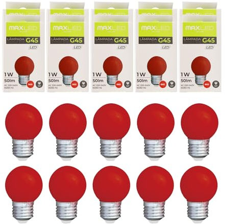 Maxled, Light is Led! Bunte Glühbirnen E27 Außenbereich 1W Farbige LED Glühbirne 50LM G45 Beleuchtung Birne Bunt Deko Leuchtmittel Birnenform für Außen Innen Hochzeit Weihnachten Party Bar 10er Pack
