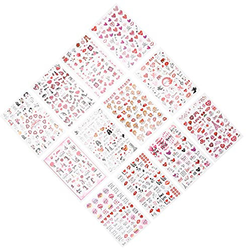Nail Art Stickers, Nails Stickers Nail Stickers for Nail Art Red Lips Heart Shape Nail Decal Decoration 12 Sheets Nail Art Stickers for Women Manicure Decoration